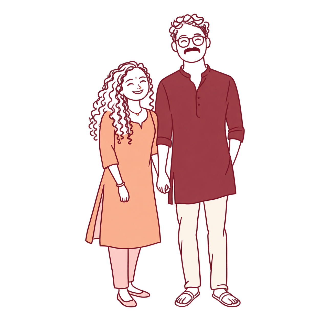 A simple line doodle of Aardhra and Vignesh holding hands